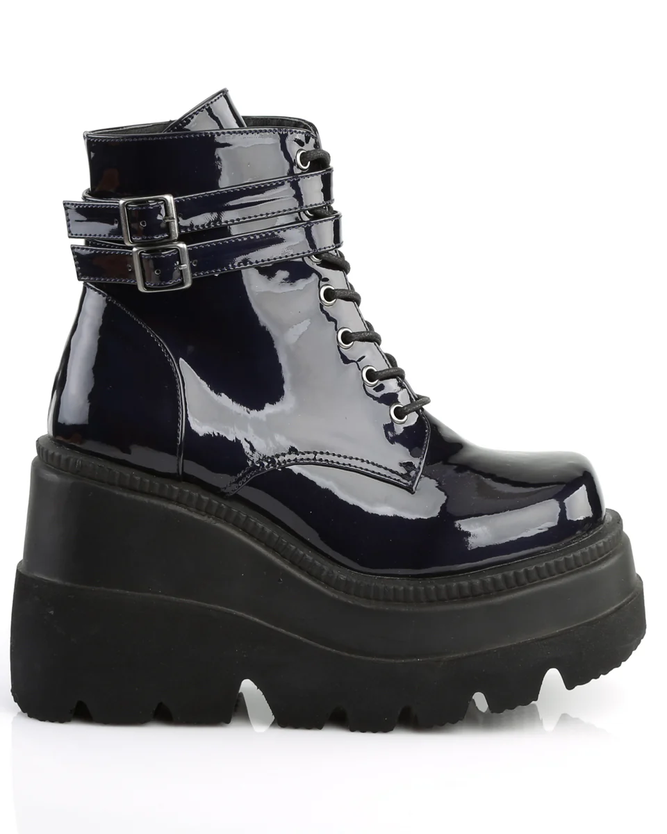 Demonia Holographic Black Stacked Platform Ankle Boots - Image 4