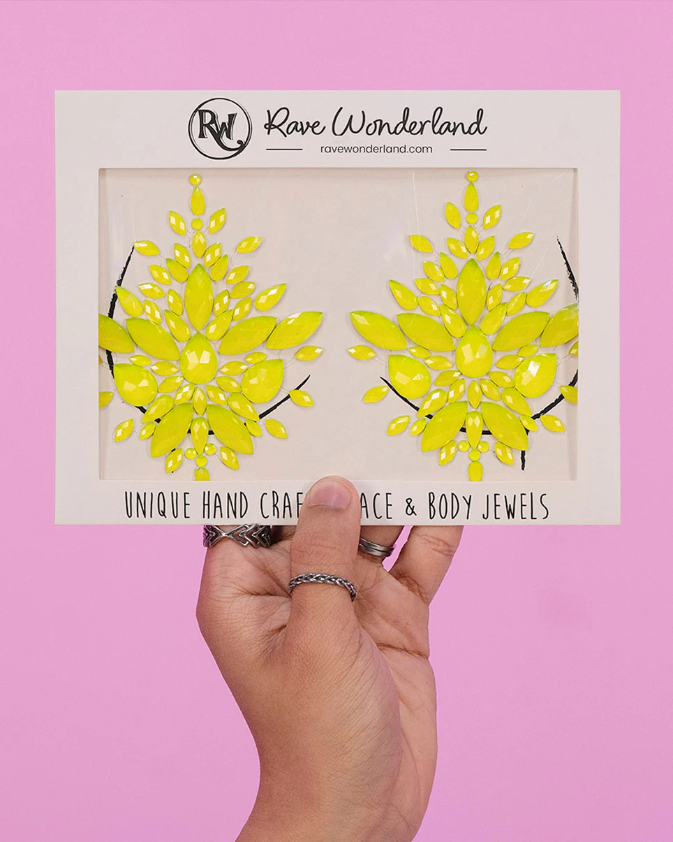 Neon Yellow Black Light Jewel Pasties - Image 3