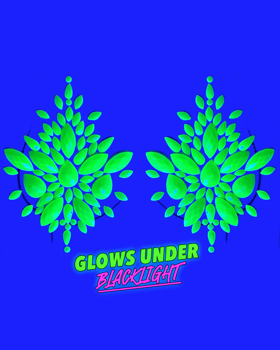Neon Yellow Black Light Jewel Pasties - Image 4