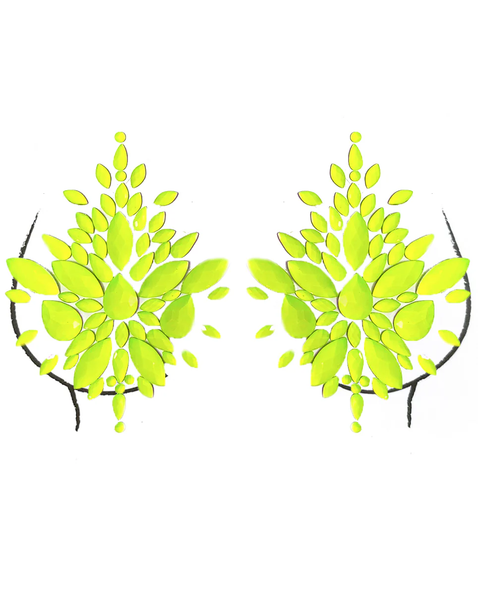 Neon Yellow Black Light Jewel Pasties - Image 5