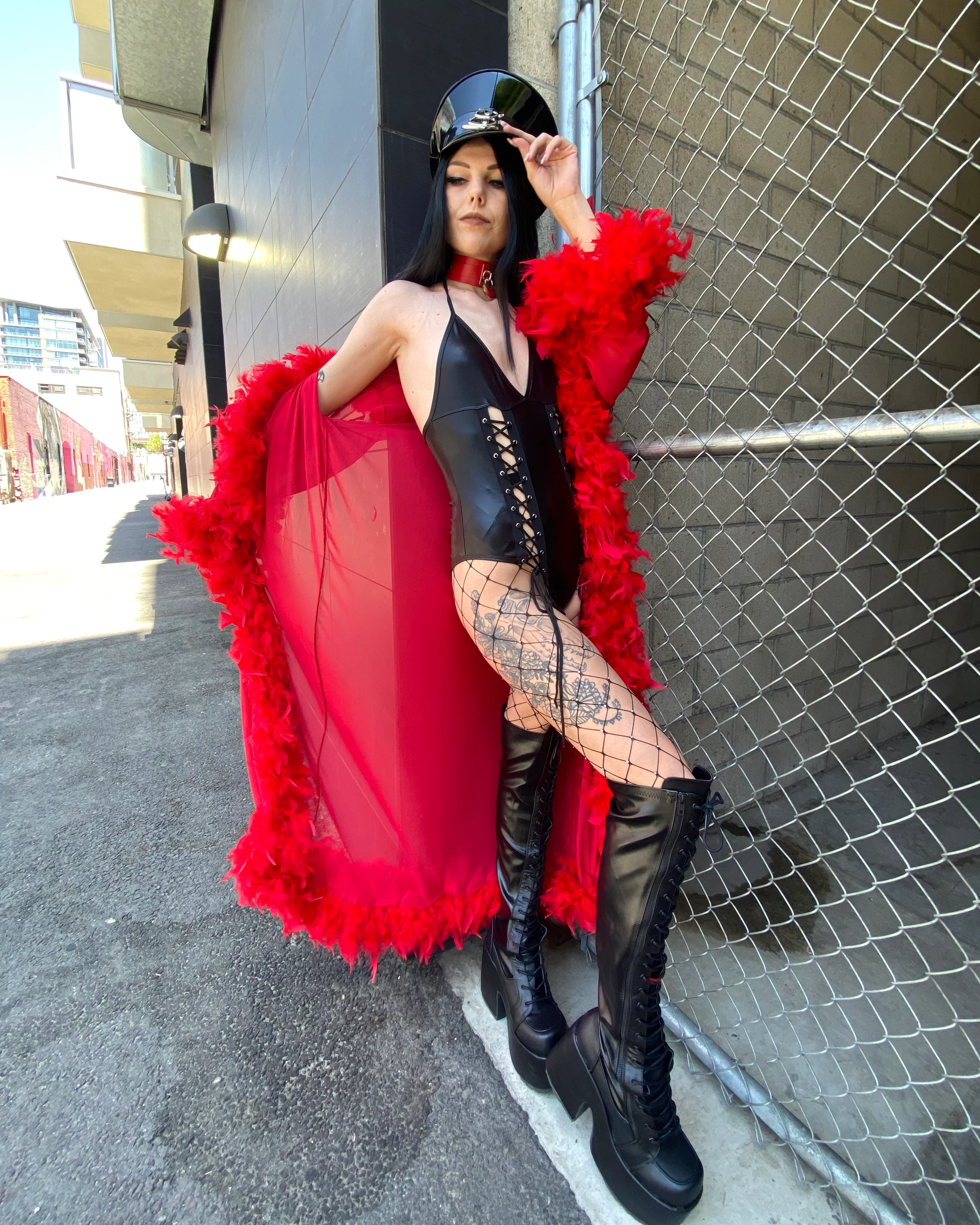 Lux Doll Sheer Long Robe With Boa Feather Trim - Image 6