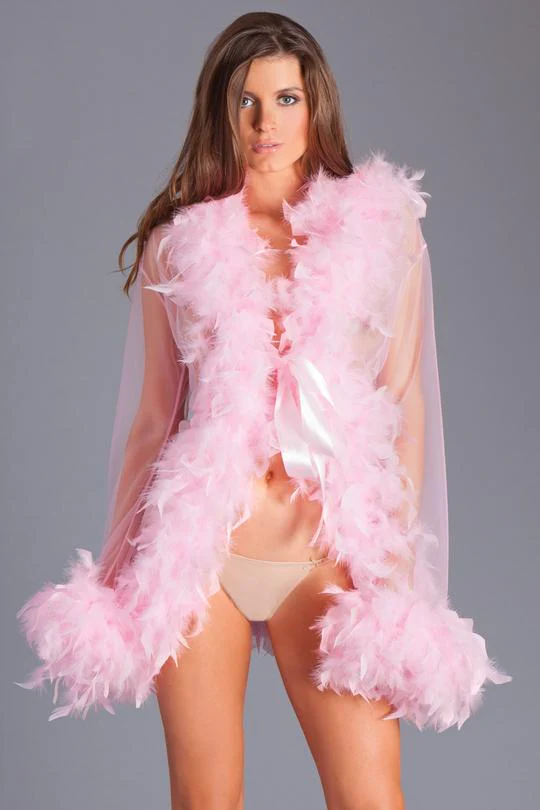 Lady Love Sheer Short Robe With Boa Feather Trim - Image 12