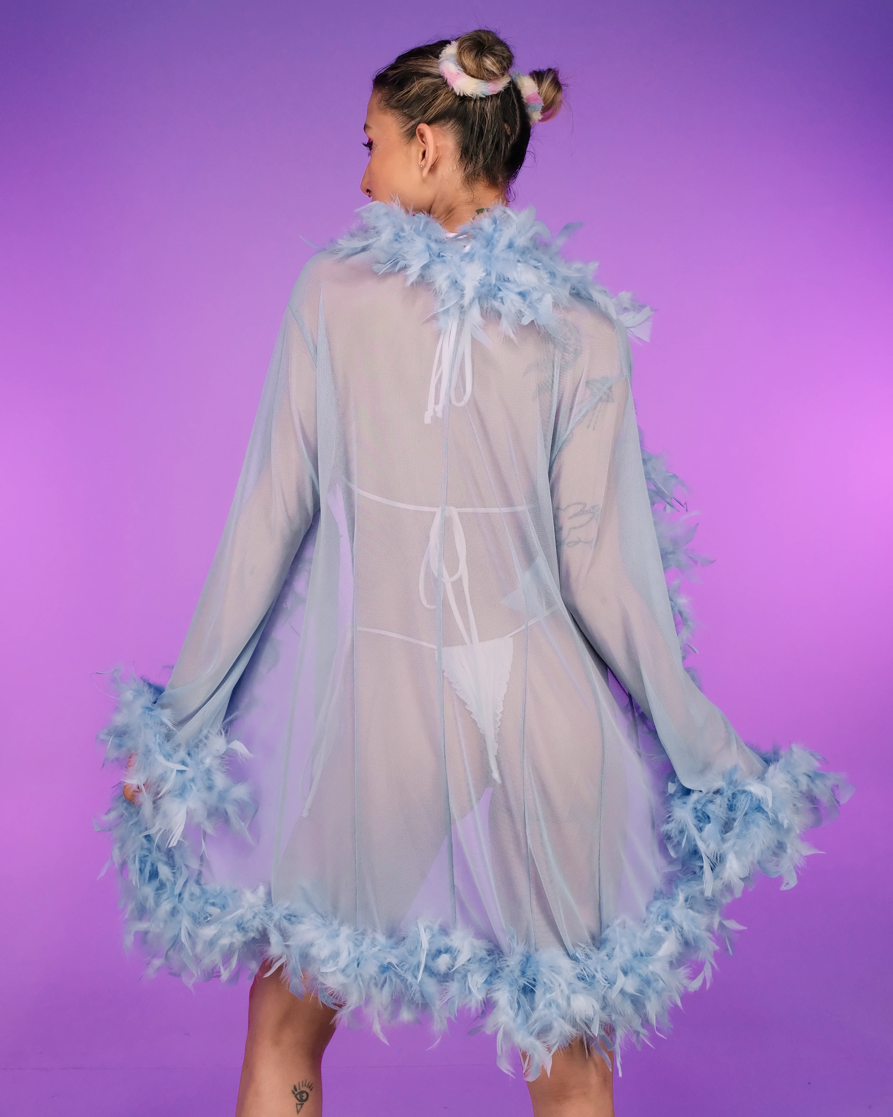 Lady Love Sheer Short Robe With Boa Feather Trim - Image 5