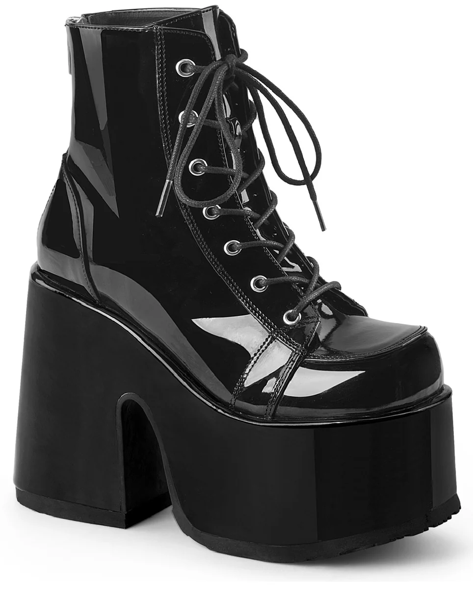 Demonia Black Patent Lace-Up Women's Platform Ankle Boots - Image 5