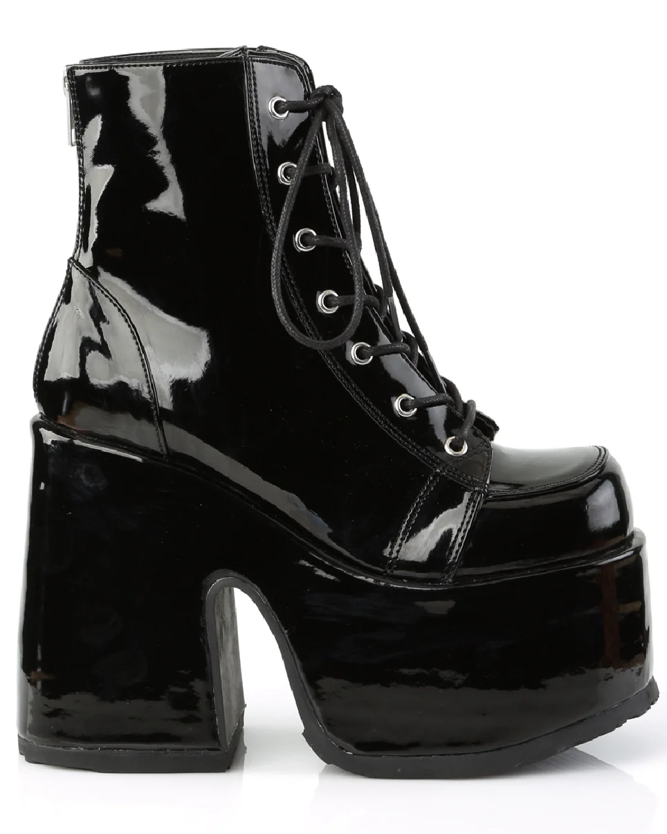 Demonia Black Patent Lace-Up Women's Platform Ankle Boots - Image 6