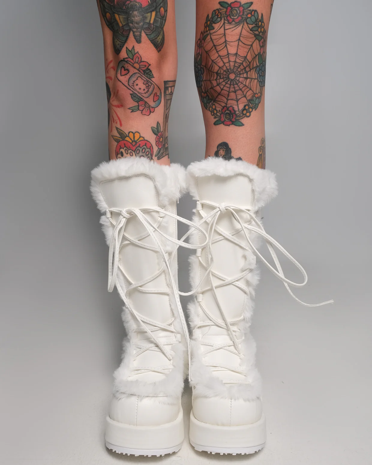 Demonia White Winter Solstice Faux Fur Boots - Image 3