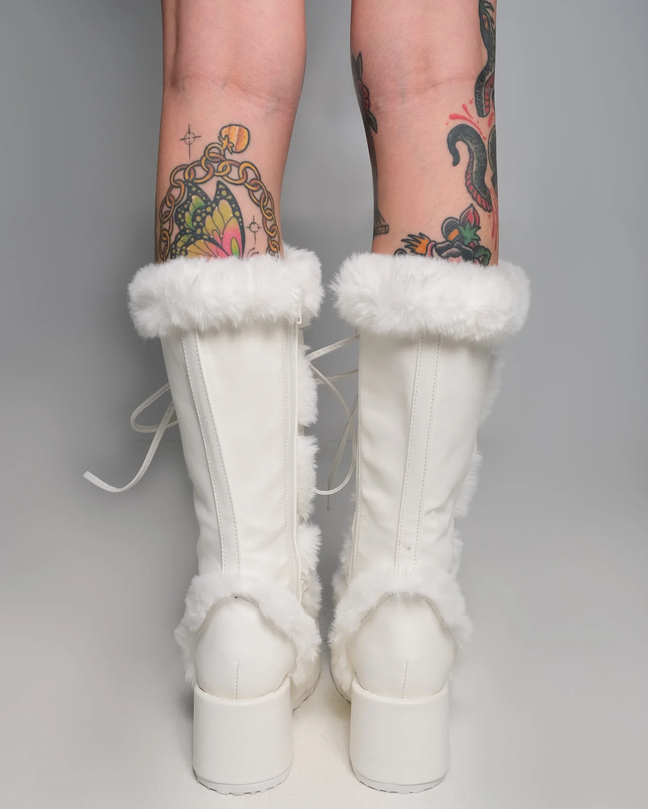 Demonia White Winter Solstice Faux Fur Boots - Image 4