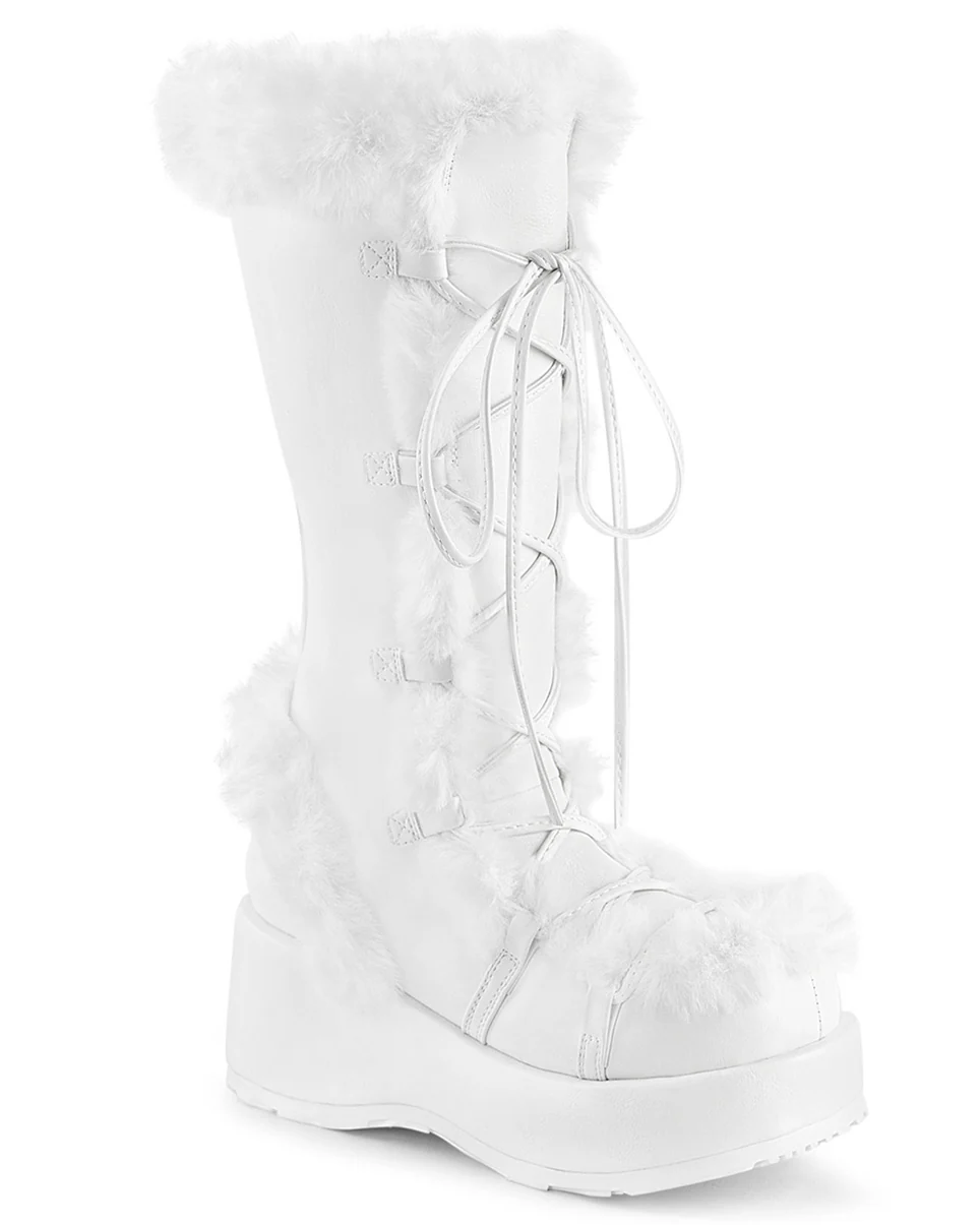 Demonia White Winter Solstice Faux Fur Boots - Image 5