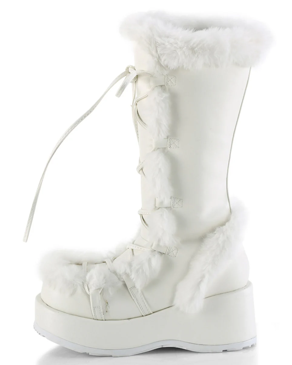 Demonia White Winter Solstice Faux Fur Boots - Image 7