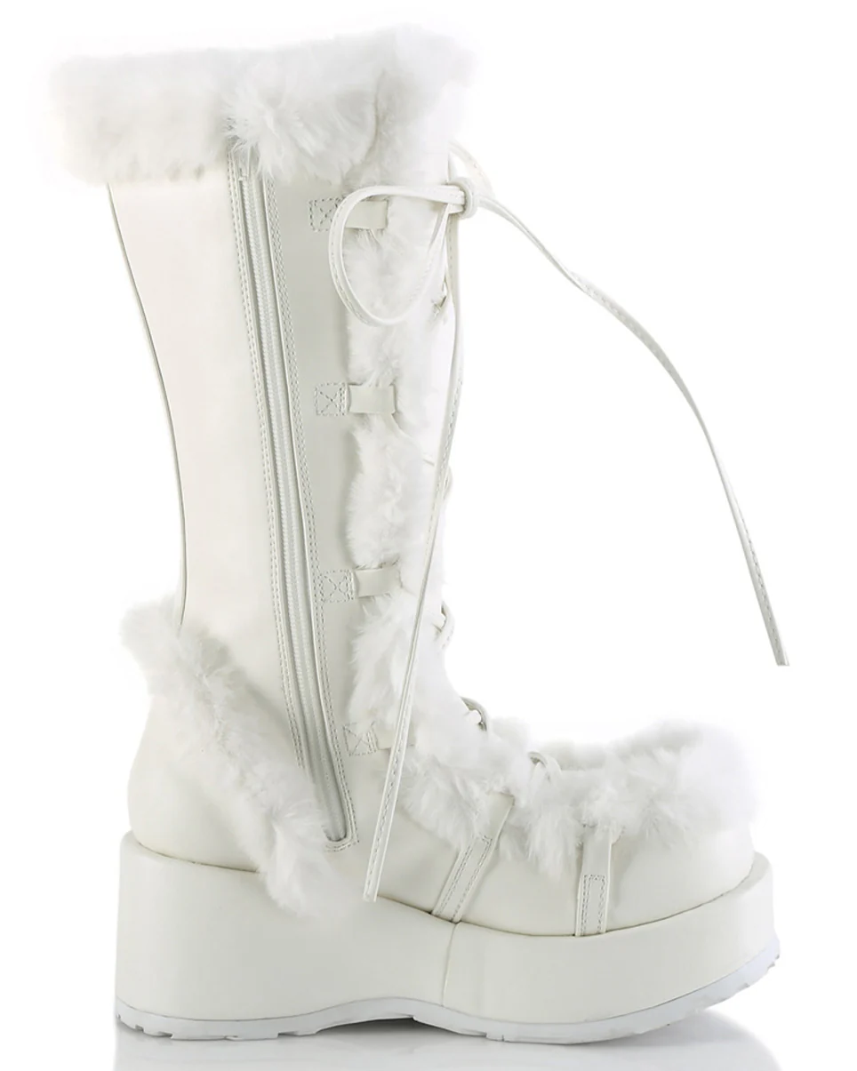Demonia White Winter Solstice Faux Fur Boots - Image 9