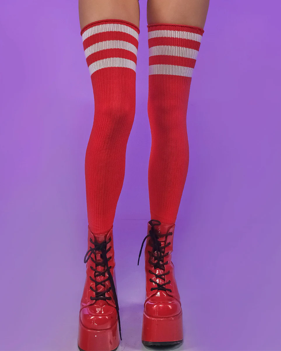 Striped Athletic Thigh High Women's Socks - Image 4
