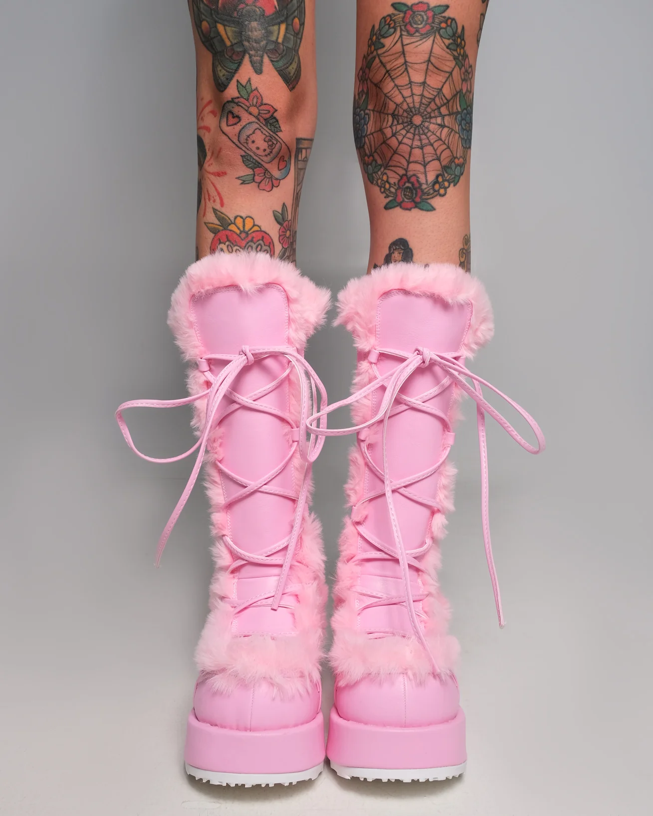 Demonia Pink Winter Solstice Faux Fur Boots - Image 3