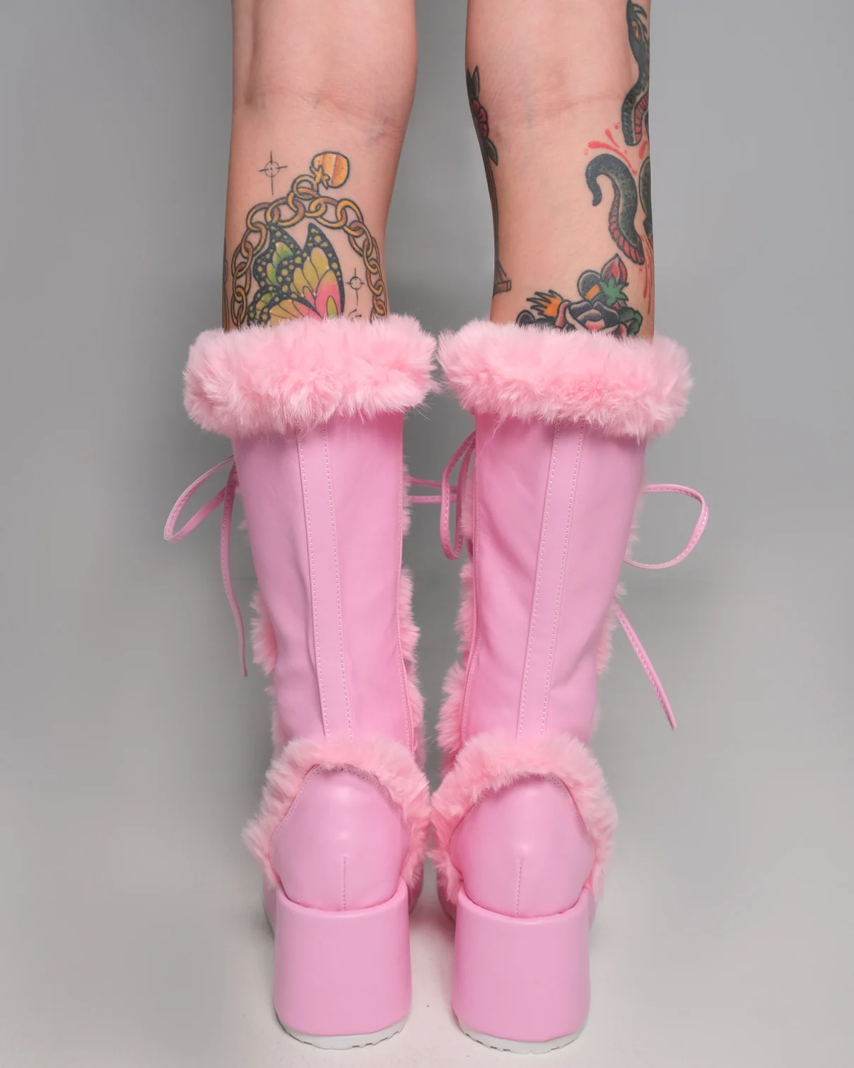 Demonia Pink Winter Solstice Faux Fur Boots - Image 4