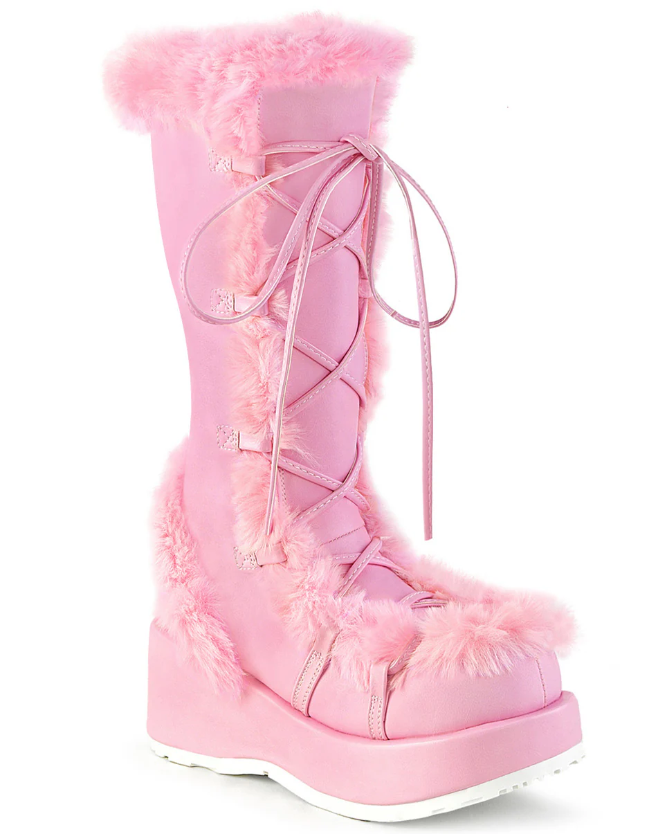 Demonia Pink Winter Solstice Faux Fur Boots - Image 5