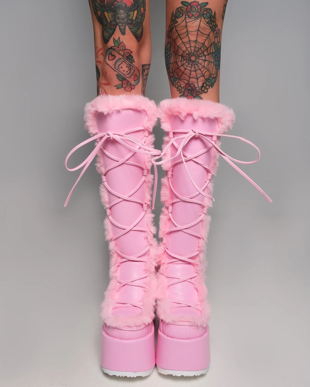Demonia Pastel Pink Furry Winter Faux Fur Boots - Image 3