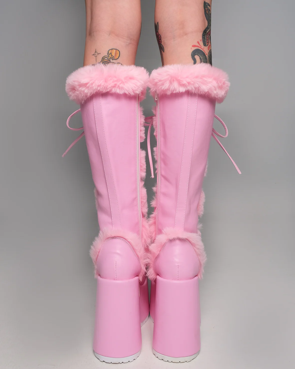 Demonia Pastel Pink Furry Winter Faux Fur Boots - Image 4