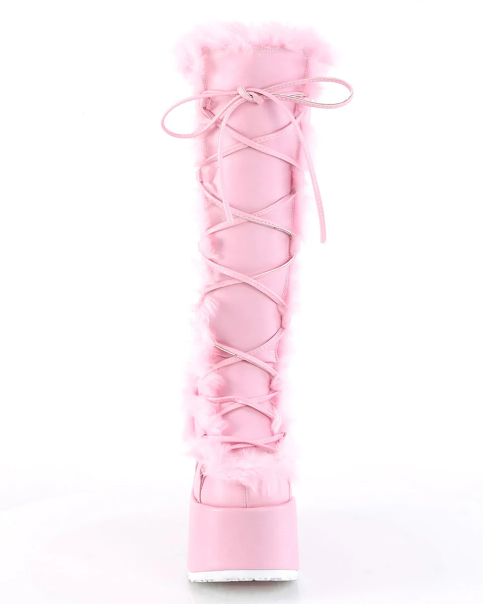 Demonia Pastel Pink Furry Winter Faux Fur Boots - Image 6