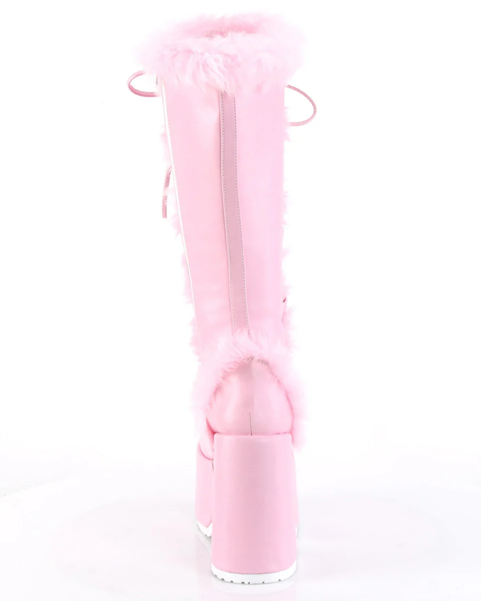 Demonia Pastel Pink Furry Winter Faux Fur Boots - Image 8