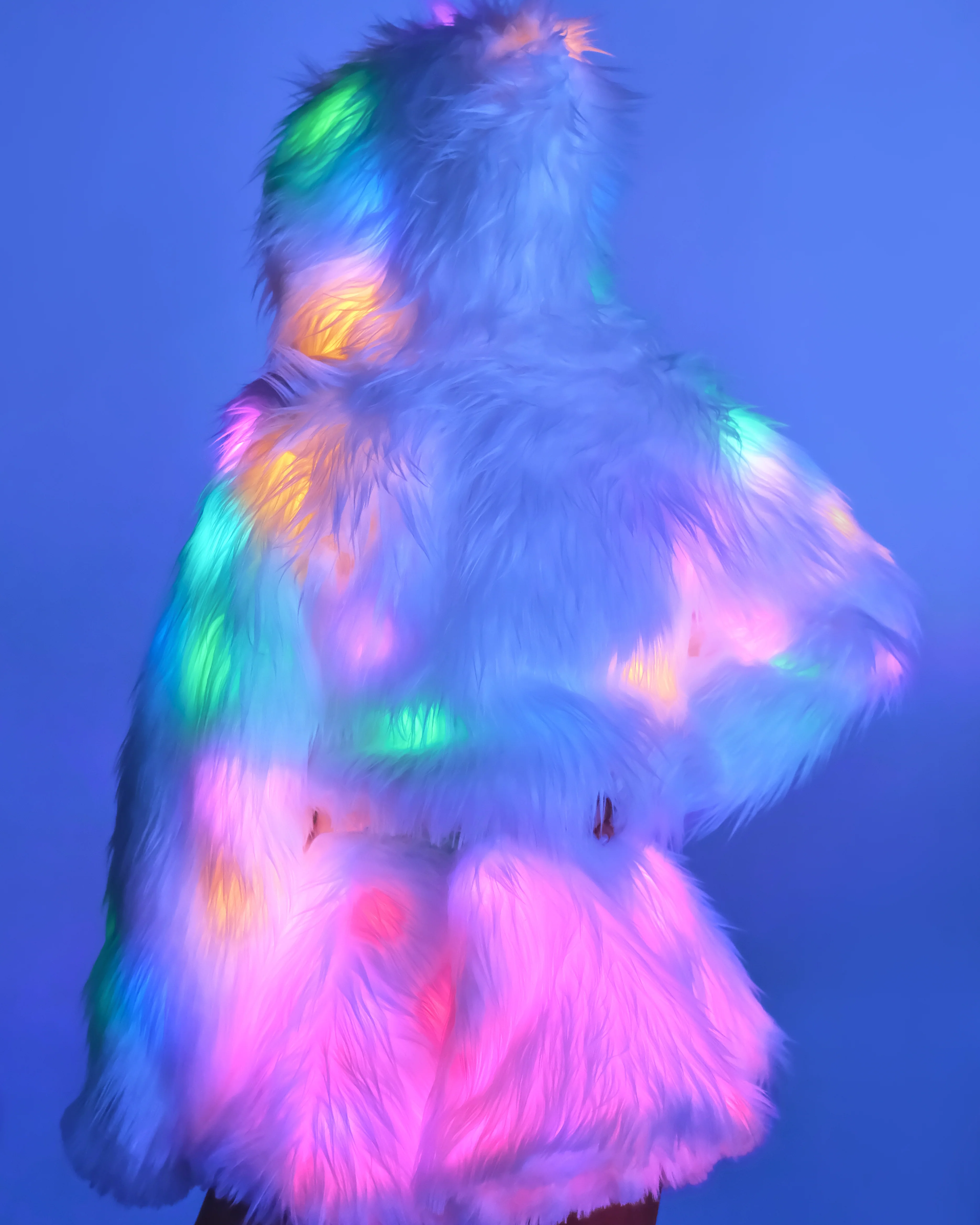 Multi-Color LED White Furry Cropped Hooded Jacket - Image 4