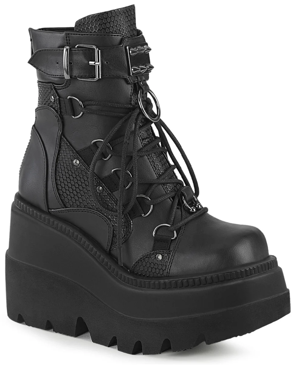Demonia Shaker Black Vegan Wedge Platform - Image 3