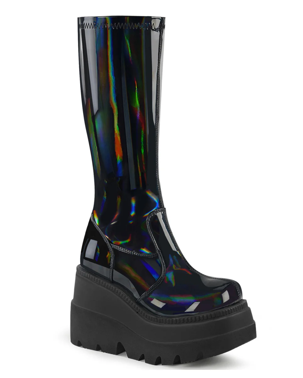 Demonia Shaker Black Holo Knee High Boots - Image 5
