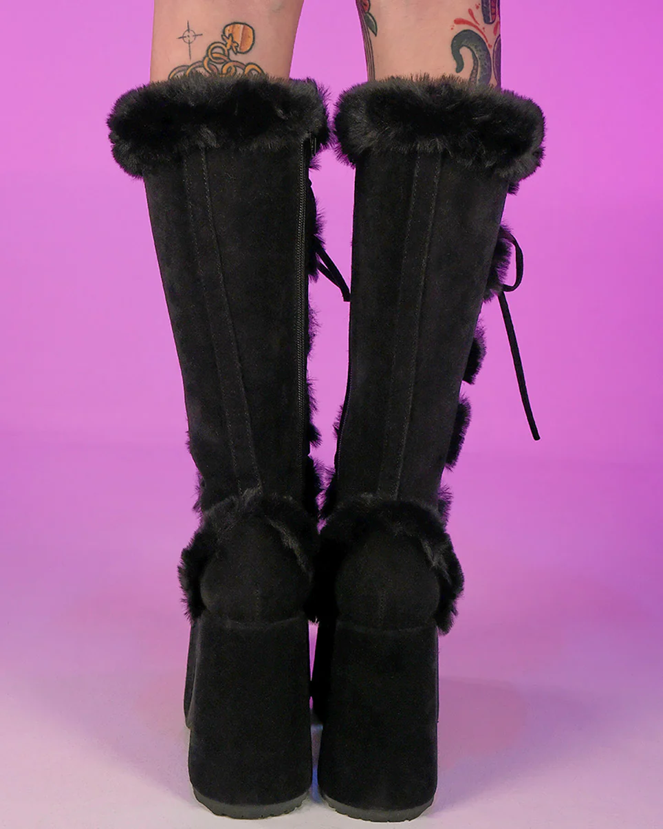 Demonia Black Furry Winter Faux Fur Boots - Image 3