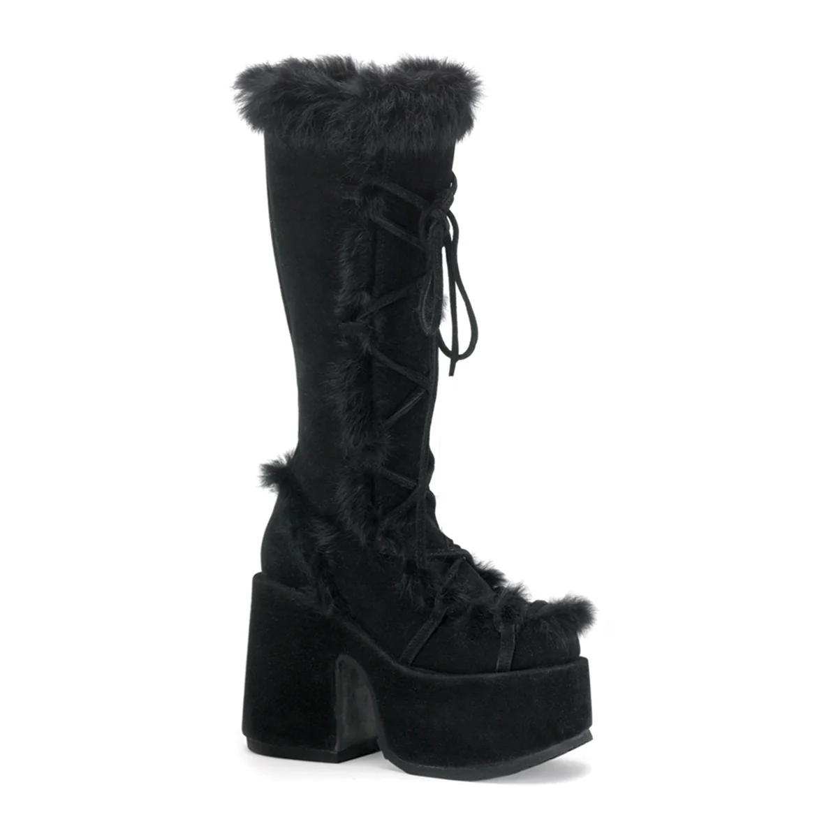 Demonia Black Furry Winter Faux Fur Boots - Image 6