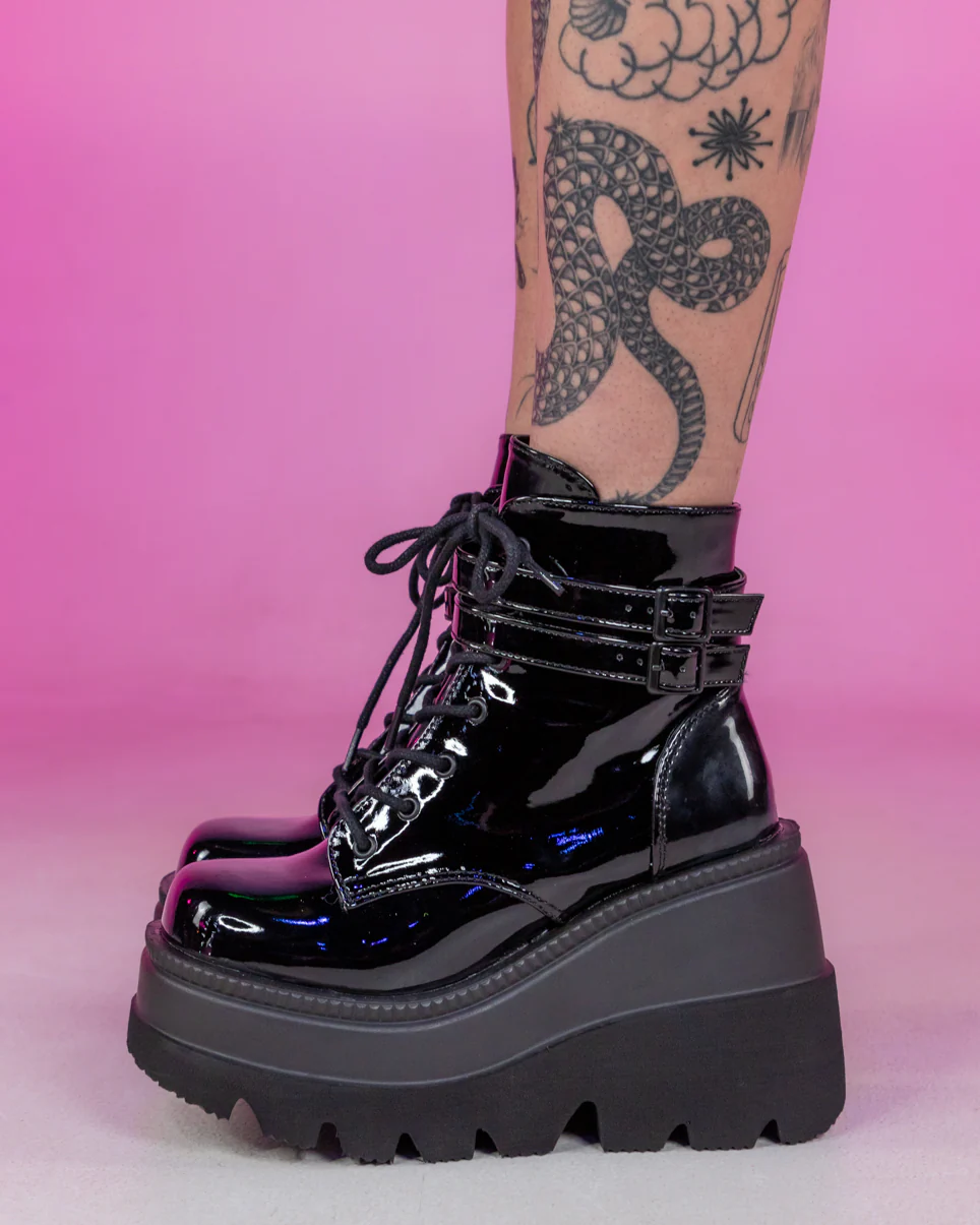 Demonia Black Patent Stacked Platform Ankle Boots - Image 3