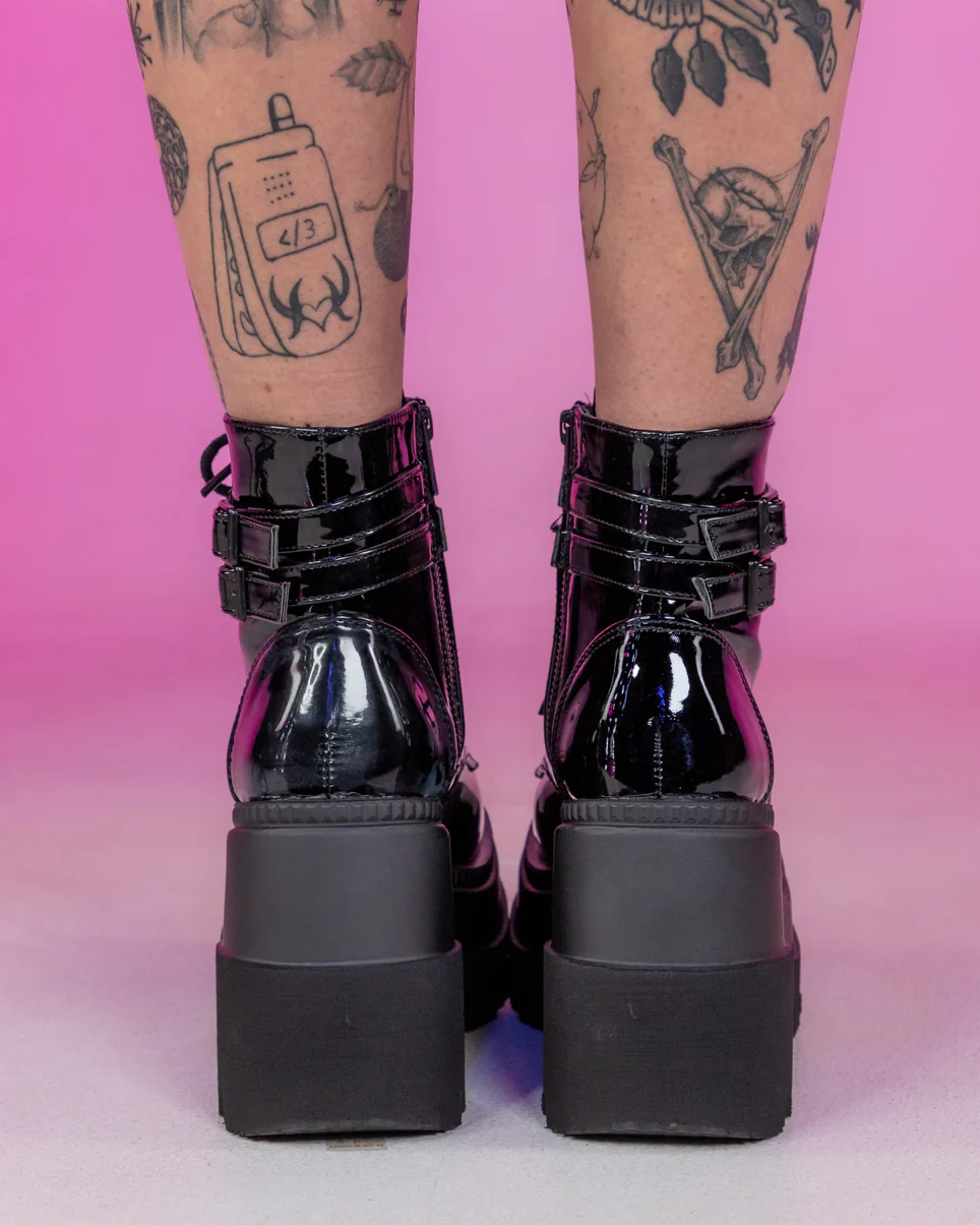 Demonia Black Patent Stacked Platform Ankle Boots - Image 4