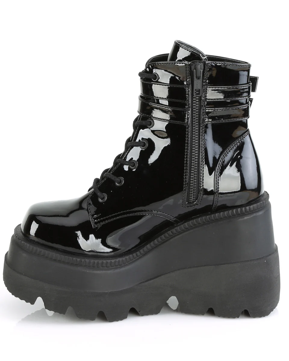 Demonia Black Patent Stacked Platform Ankle Boots - Image 8