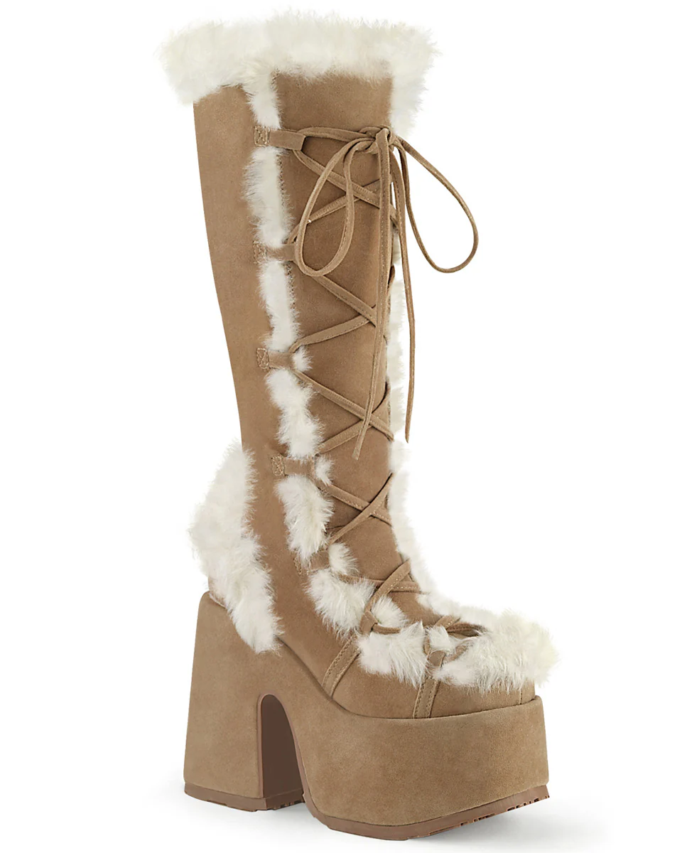 Demonia Brown Furry Winter Faux Fur Boots - Image 4