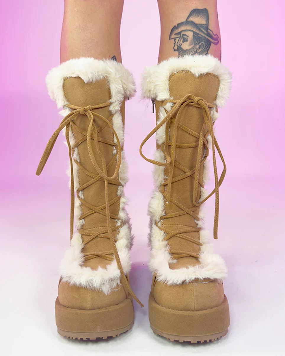 Demonia Brown Winter Solstice Faux Fur Boots - Image 3