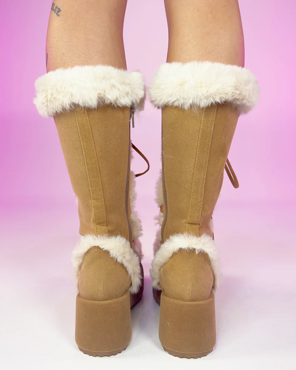 Demonia Brown Winter Solstice Faux Fur Boots - Image 4