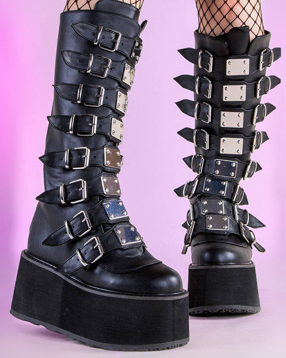 Demonia Damned Matte Black Knee High Boots - Image 4