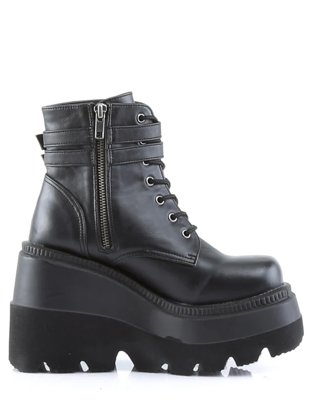 Demonia Matte Black Stacked Platform Boots - Image 3