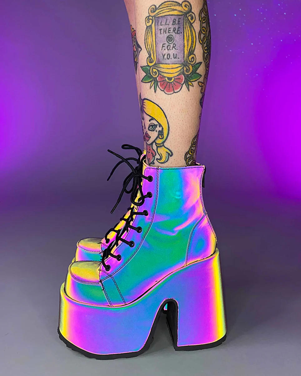 Demonia Rainbow Reflective Platform Bootie - Image 3