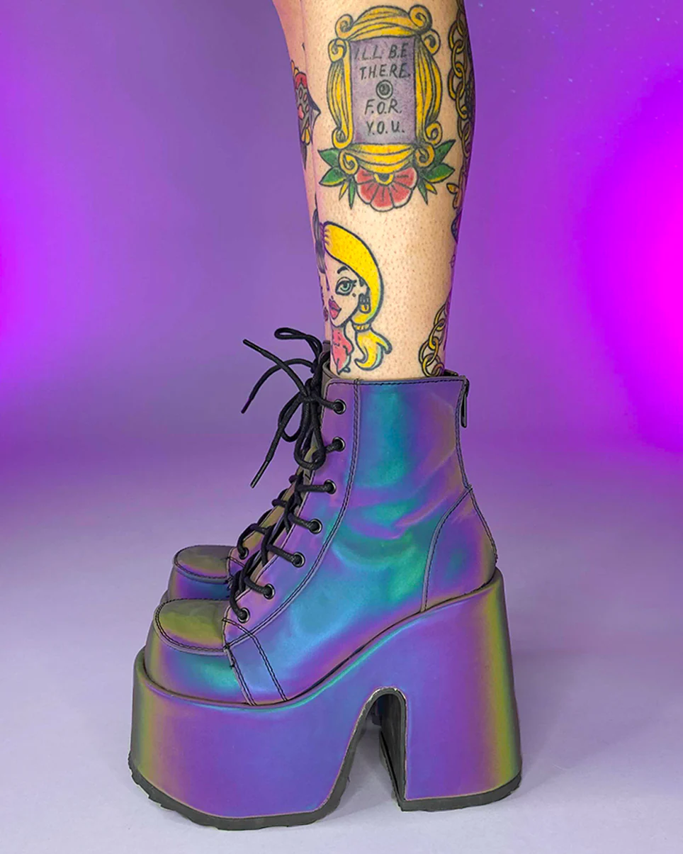 Demonia Rainbow Reflective Platform Bootie - Image 4