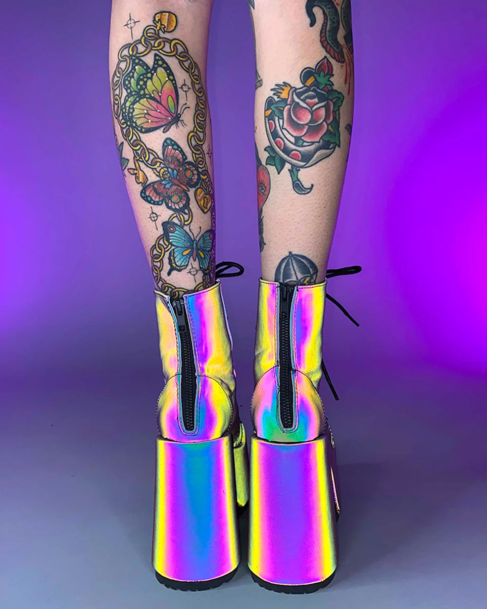Demonia Rainbow Reflective Platform Bootie - Image 6