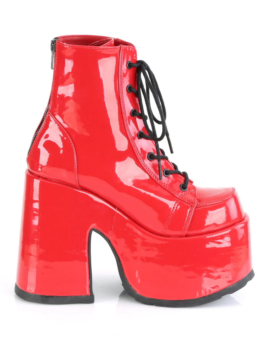 Demonia Red Patent Chunky Lace-Up Boots - Image 3