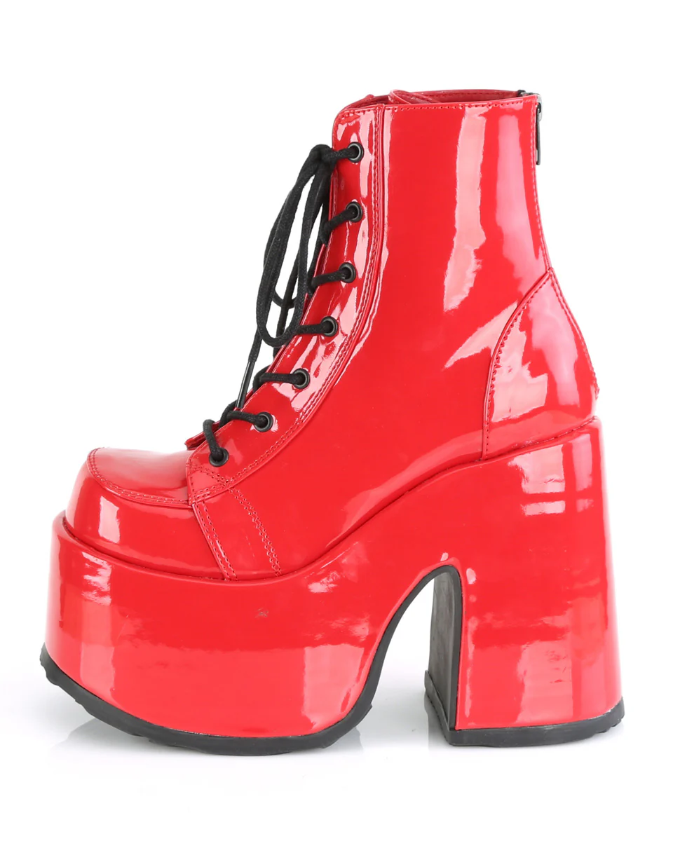 Demonia Red Patent Chunky Lace-Up Boots - Image 5