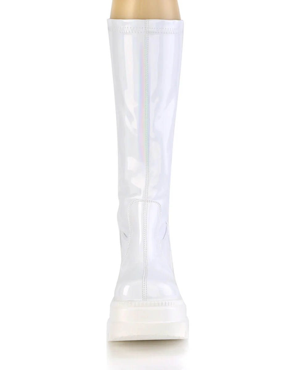 Demonia Shaker White Holo Knee High Boots - Image 6