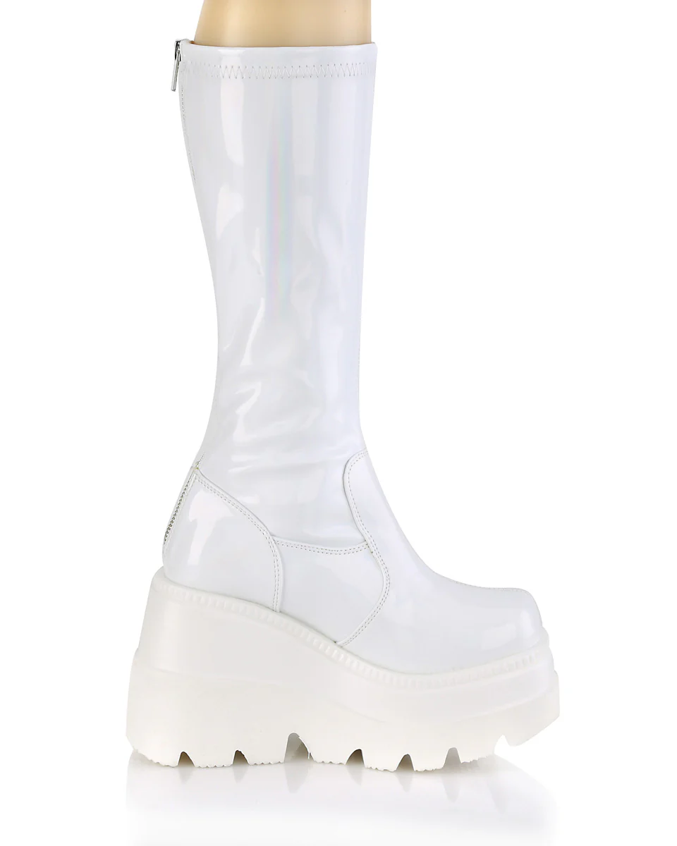 Demonia Shaker White Holo Knee High Boots - Image 8