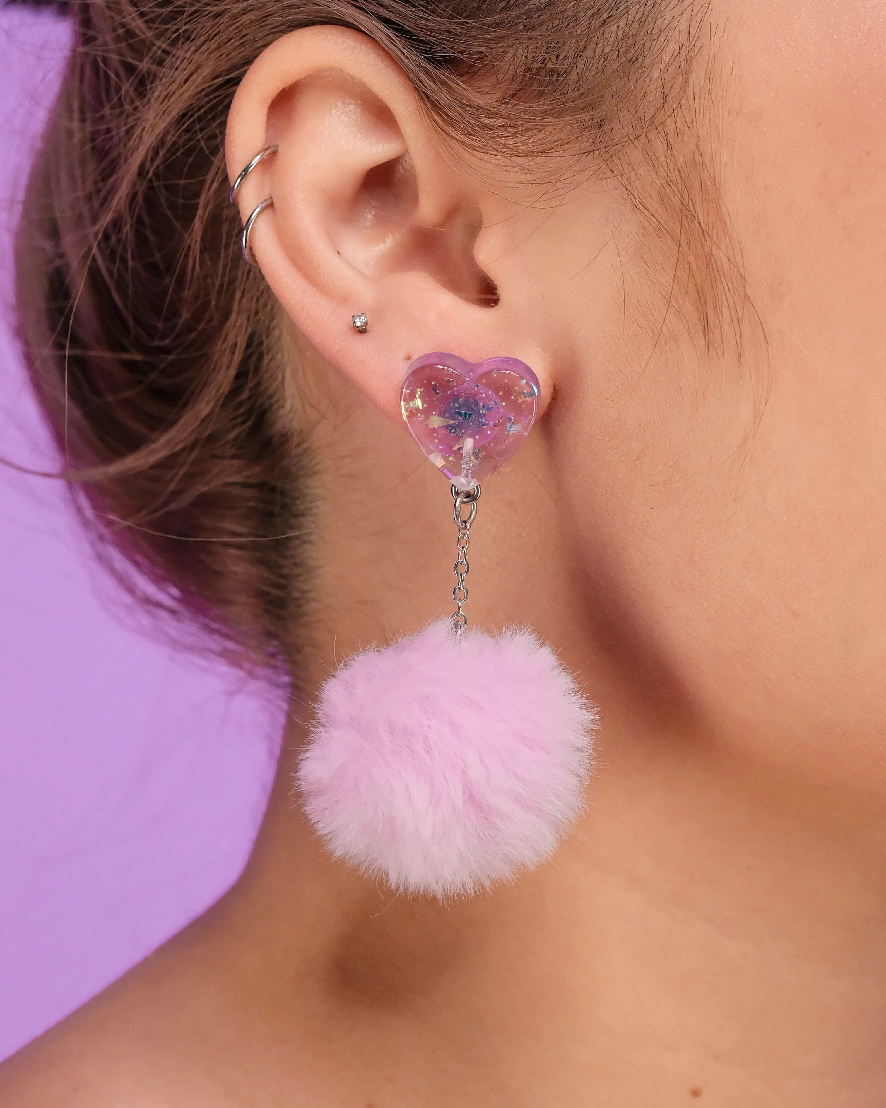 In Love With You Fuzzy Puff Heart Earrings - Image 3