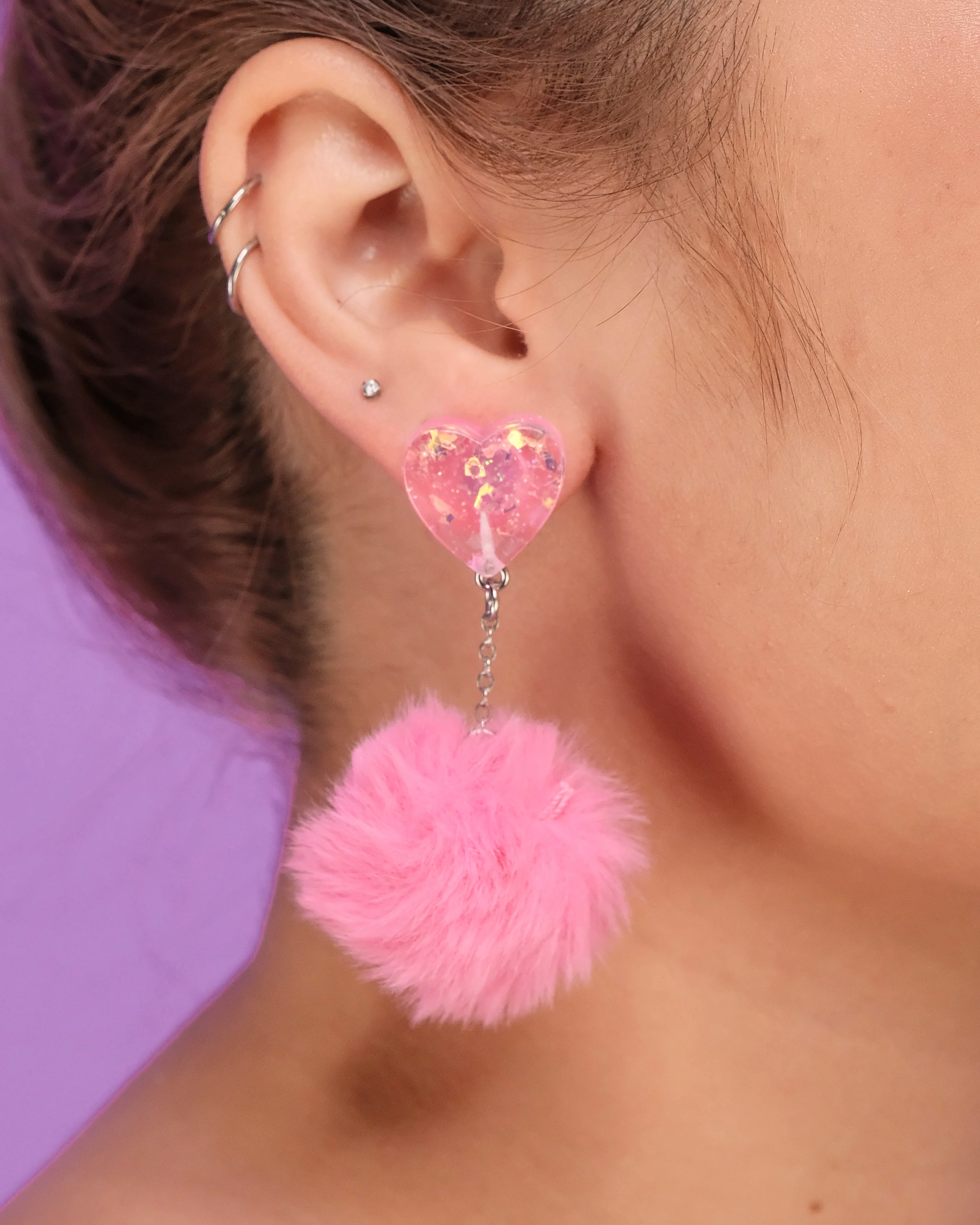 In Love With You Fuzzy Puff Heart Earrings - Image 4