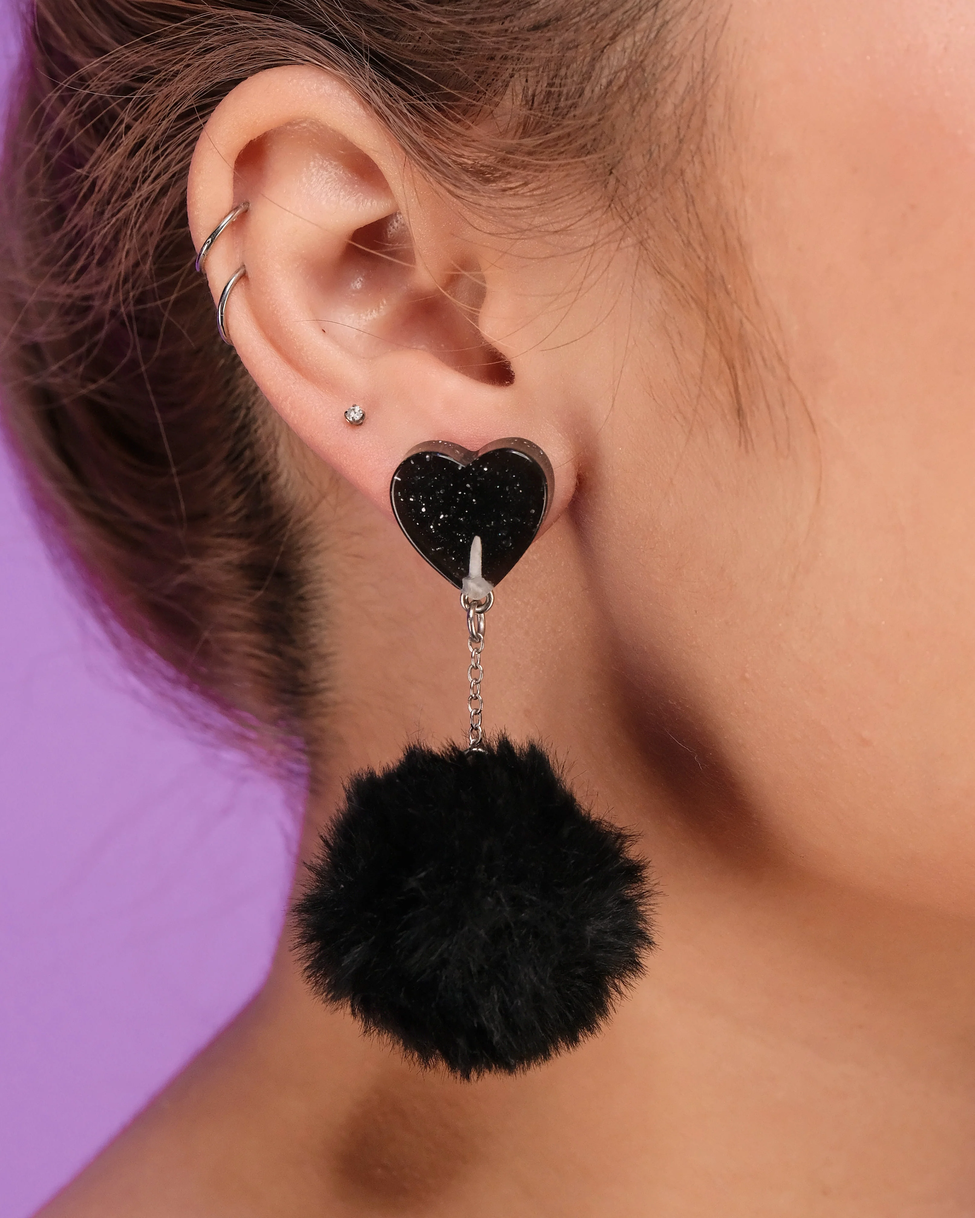 In Love With You Fuzzy Puff Heart Earrings - Image 5
