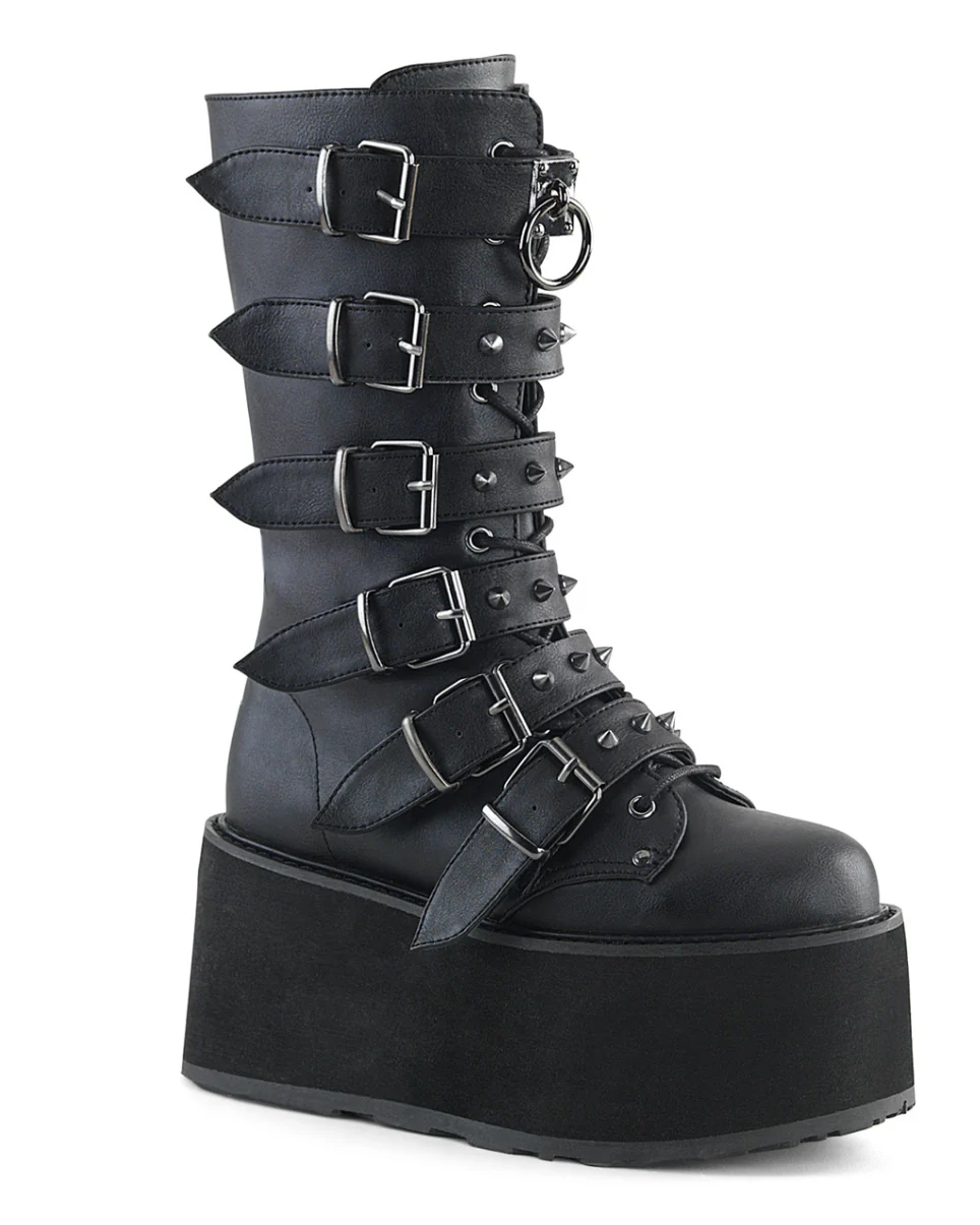 Demonia Matte Black Studded Mid-Calf Platform Boots - Image 4