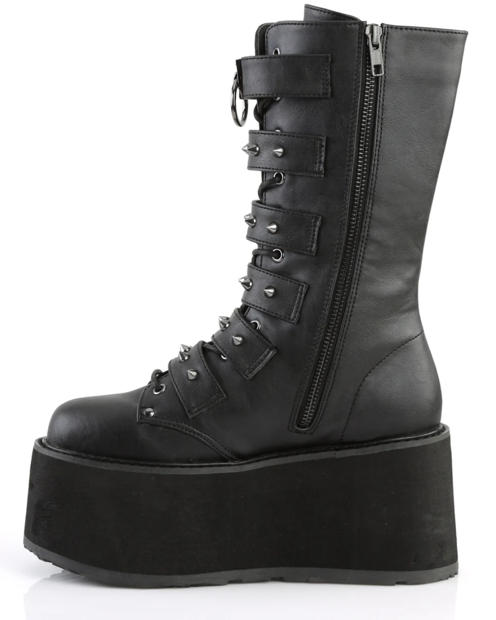 Demonia Matte Black Studded Mid-Calf Platform Boots - Image 5