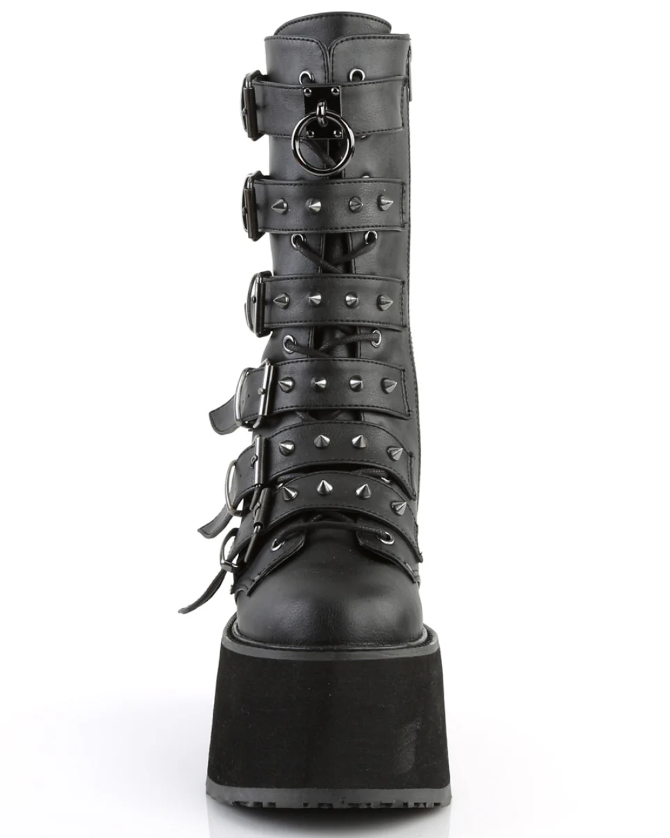 Demonia Matte Black Studded Mid-Calf Platform Boots - Image 6