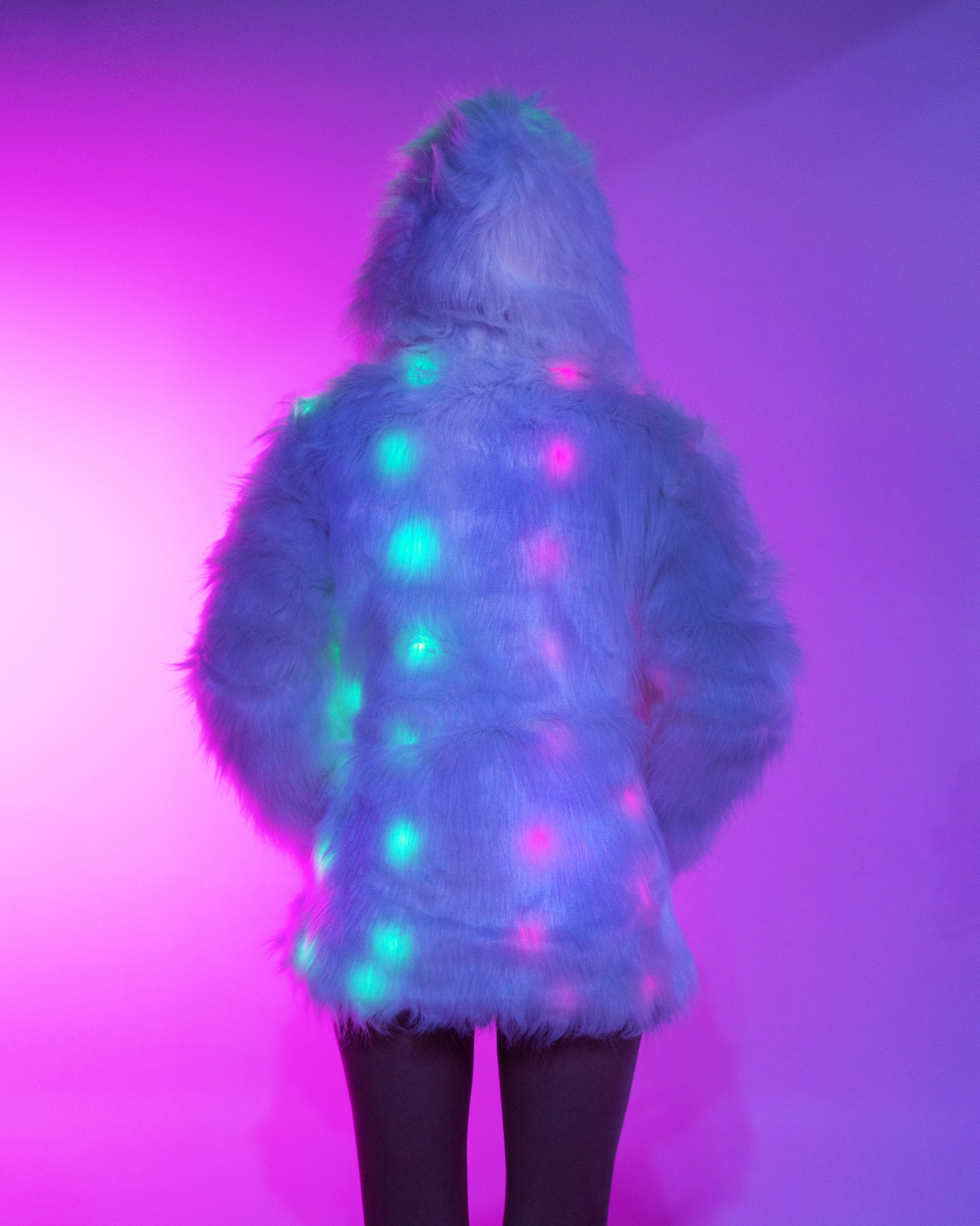 Multi-Color LED Faux Fur Hooded Coat - Image 3