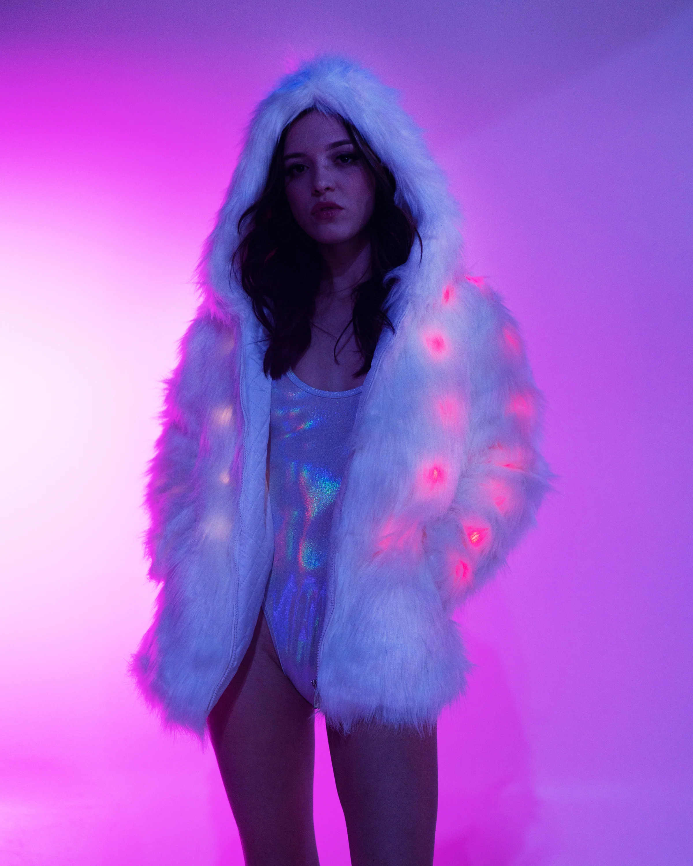 Multi-Color LED Faux Fur Hooded Coat - Image 5